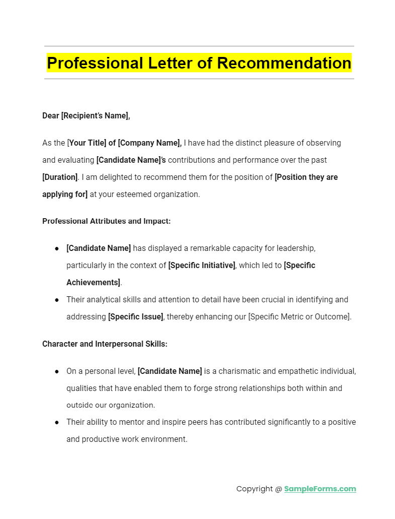 professional letter of recommendations
