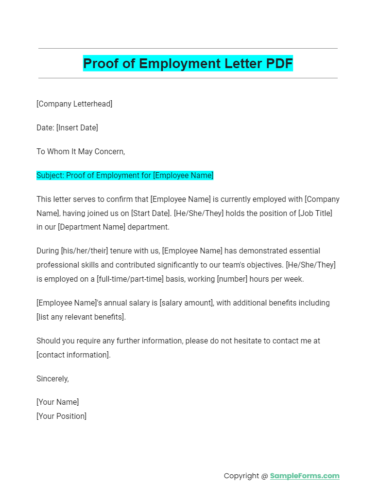 proof of employment letter pdf