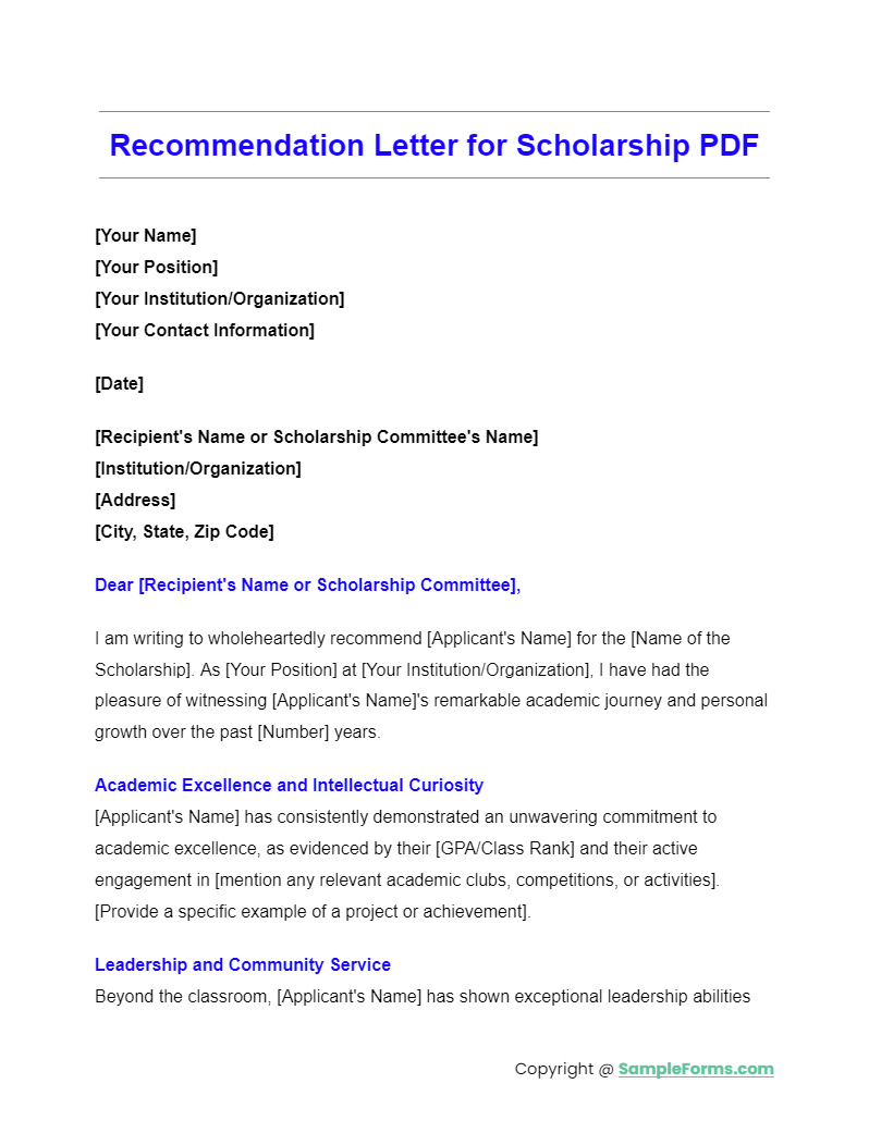 recommendation letter for scholarship pdf