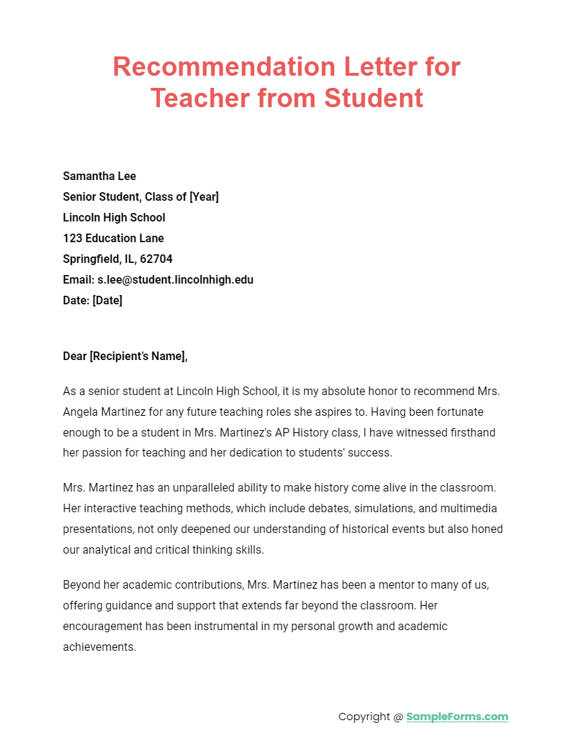 FREE 10  Teacher Letter of Recommendation Samples PDF MS Word Google