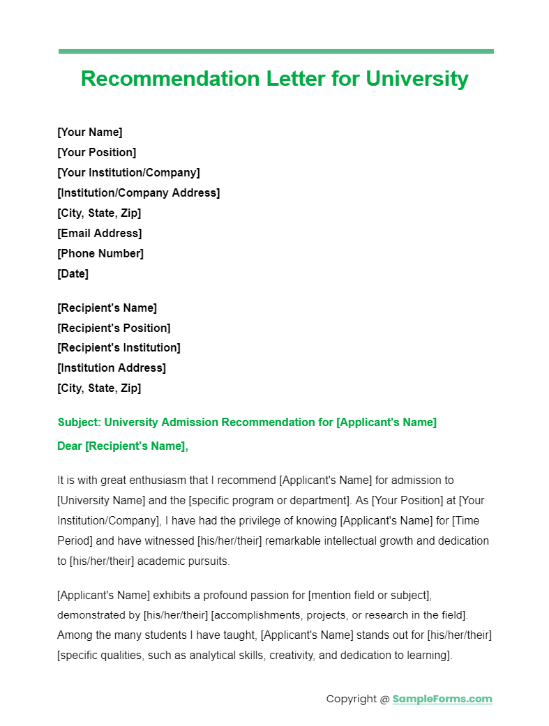 College Recommendation Letter Templates 7 Free Word Pdf College
