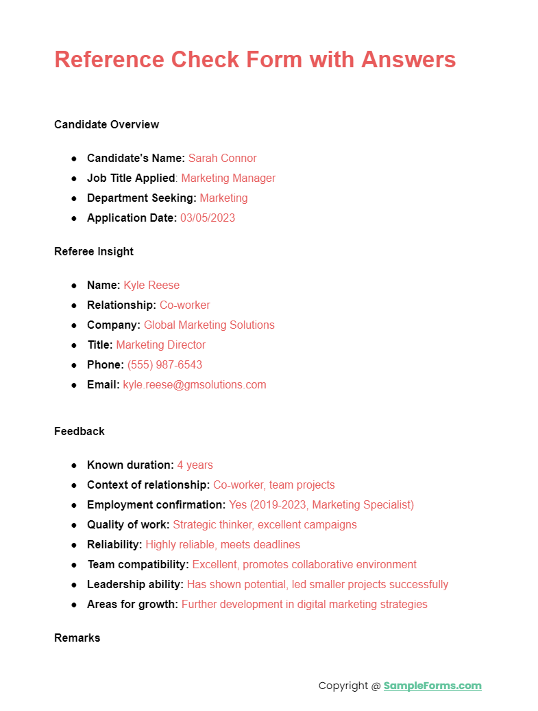 reference check form with answers