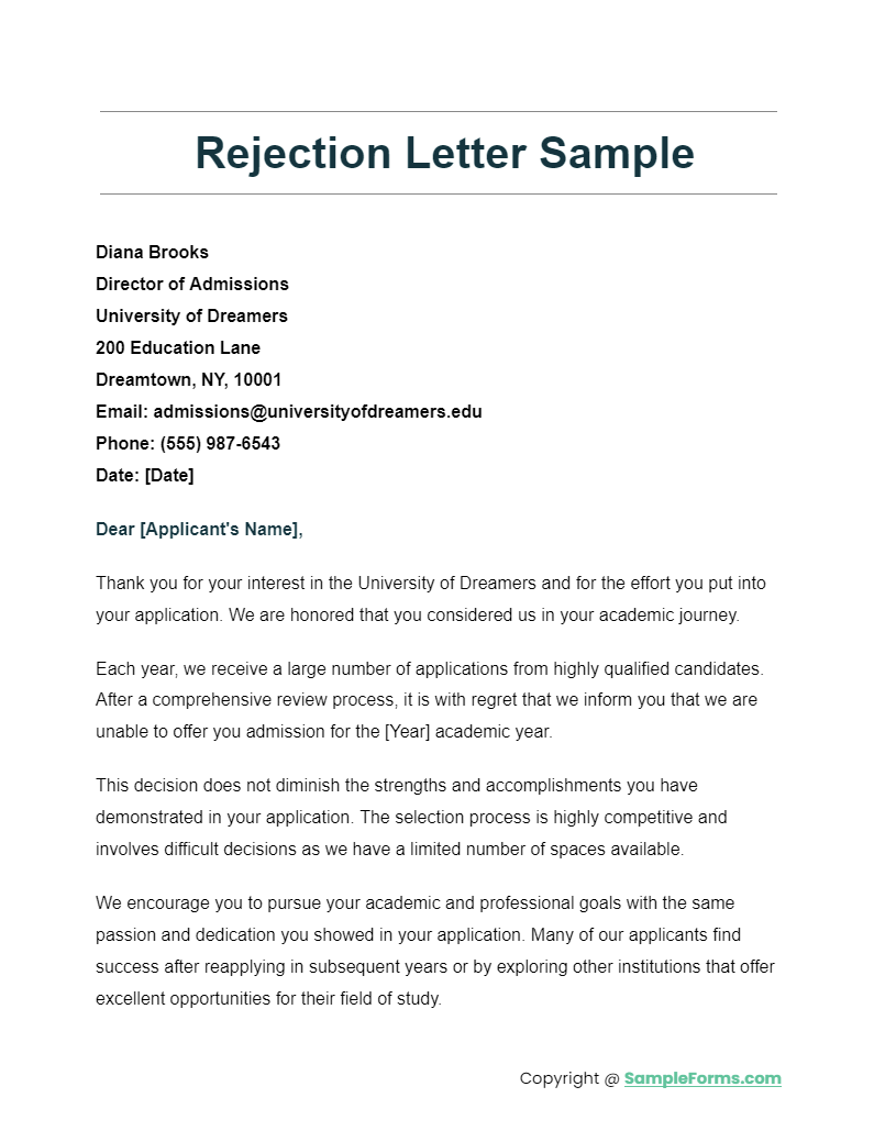 rejection letter sample