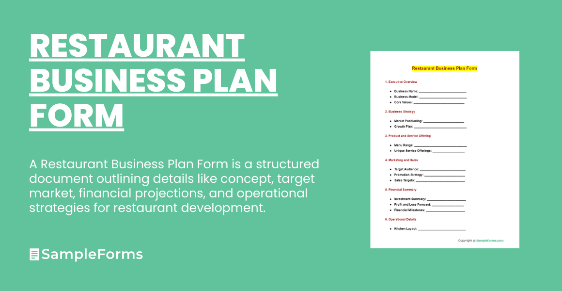 restaurant business plan form