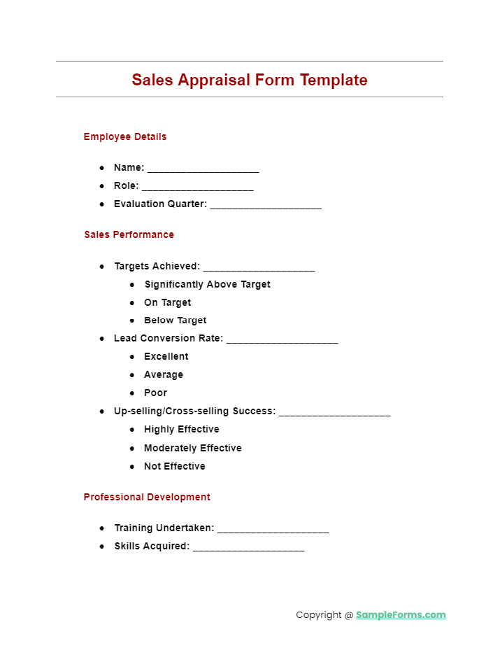 sales appraisal form template