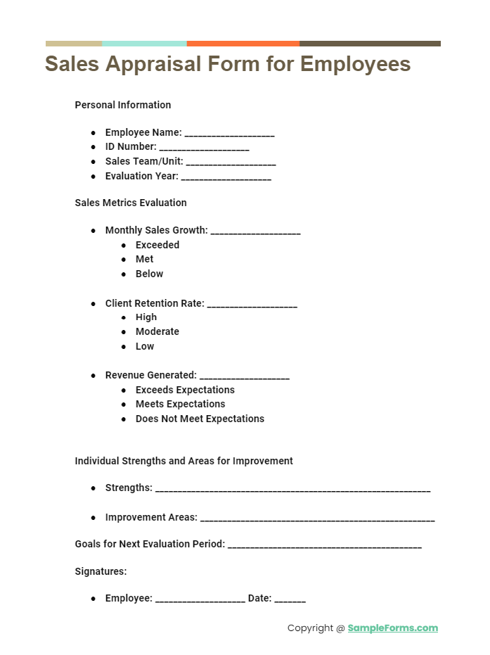 sales appraisal form for employees