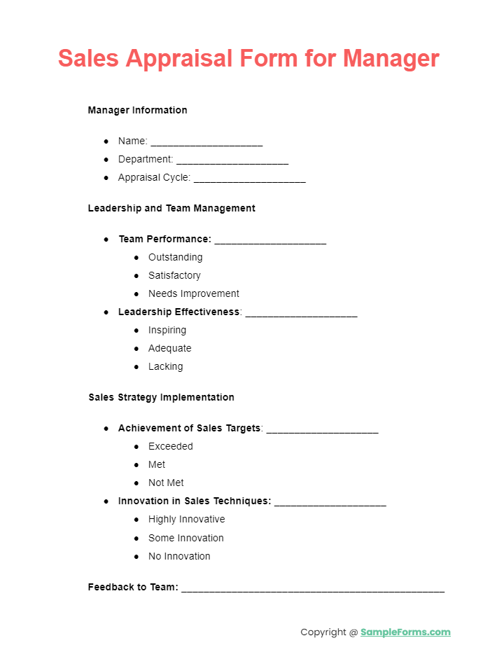 sales appraisal form for manager