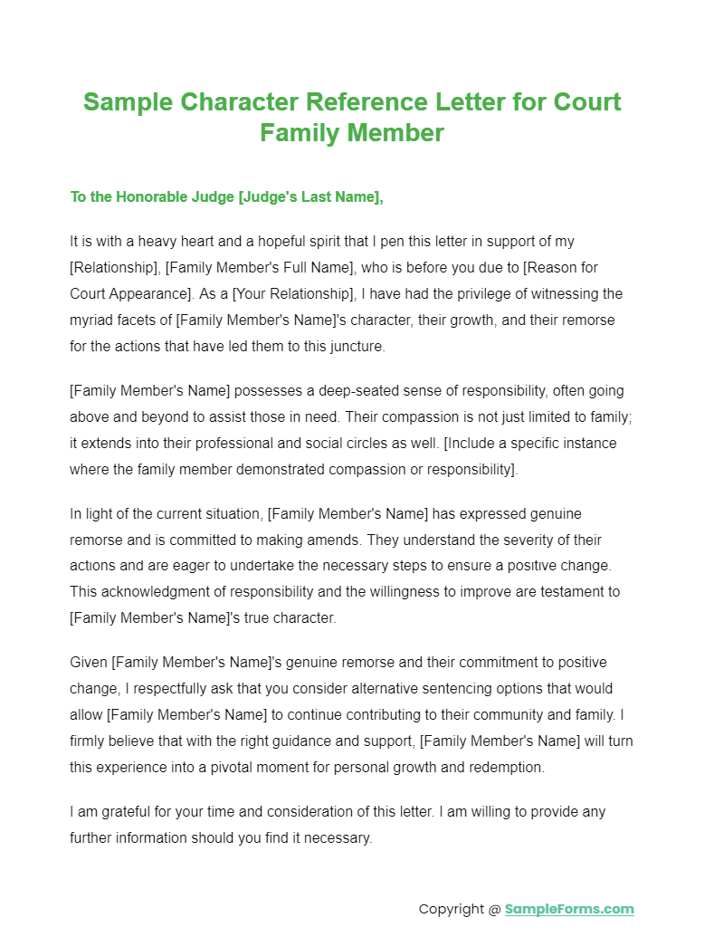 sample character reference letter for court family members