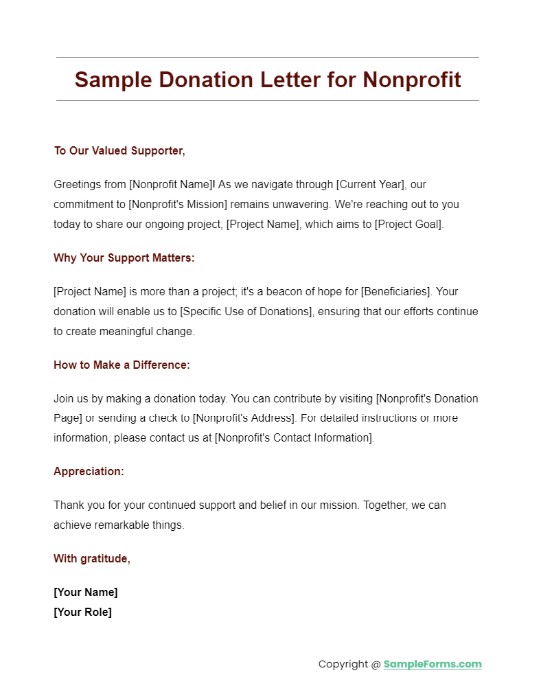 sample donation letter for nonprofit