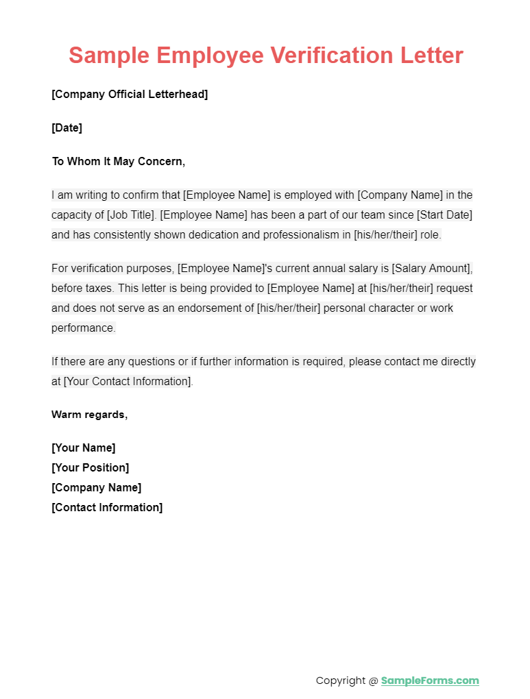 FREE 11+ Employee Verification Letter Samples, PDF, MS Word, Google Docs