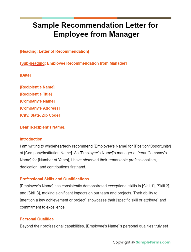 sample recommendation letters for employee from manager