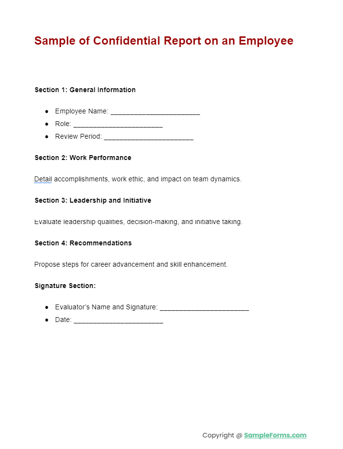 sample of confidential report on an employee