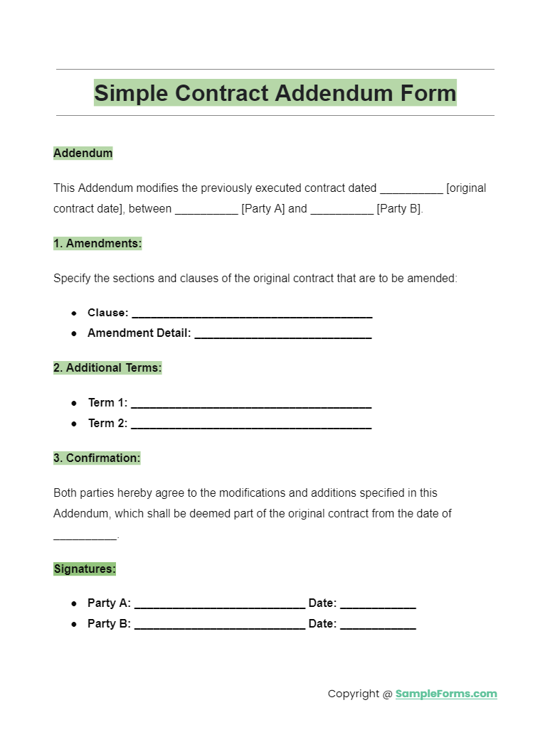 simple contract addendum form