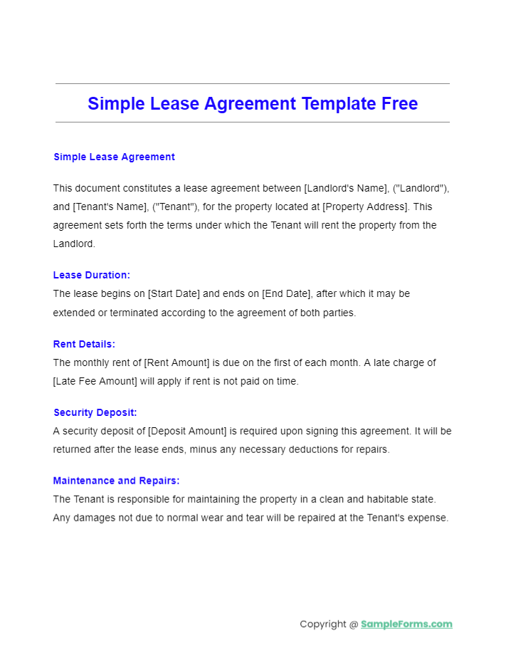 simple lease agreement template free