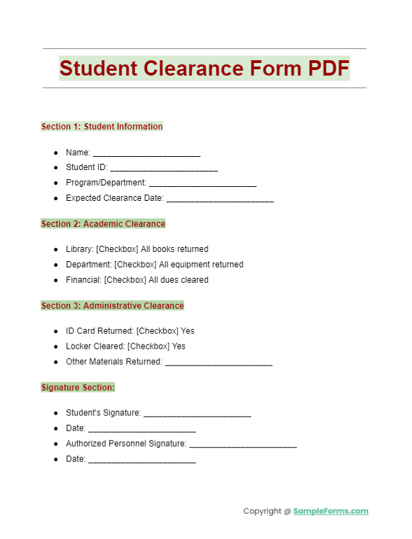 student clearance form pdf
