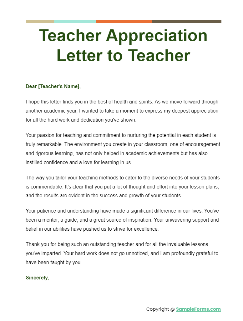 teacher appreciation letter to teacher