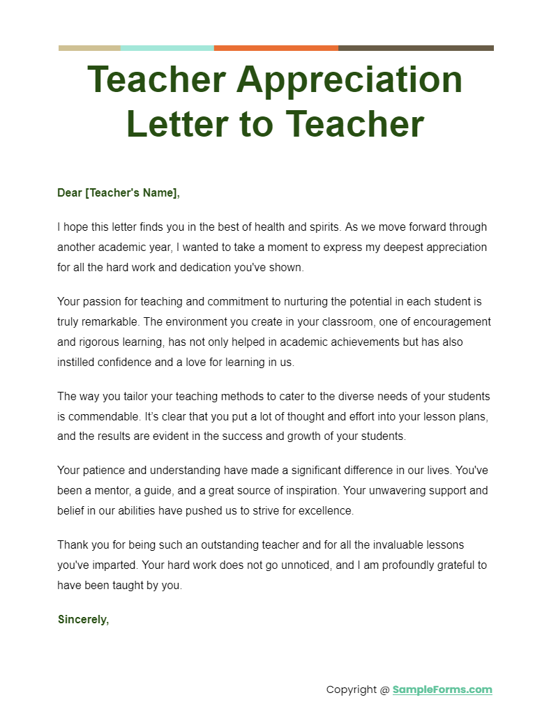 FREE 11+ Teacher Appreciation Letter Sample, PDF, MS Word, Google Docs