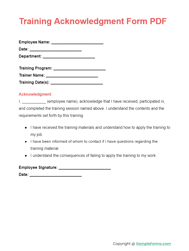training acknowledgment form pdf
