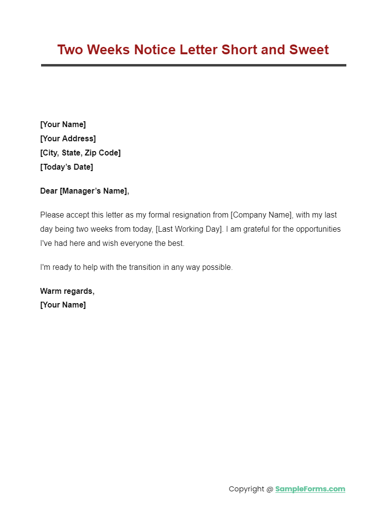 FREE 10+ Two Weeks Notice Resignation Letter Samples, PDF, MS Word