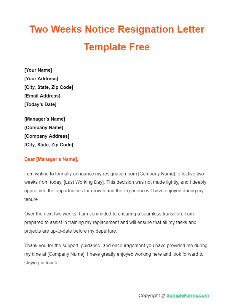 FREE 10  Two Weeks Notice Resignation Letter Samples PDF MS Word