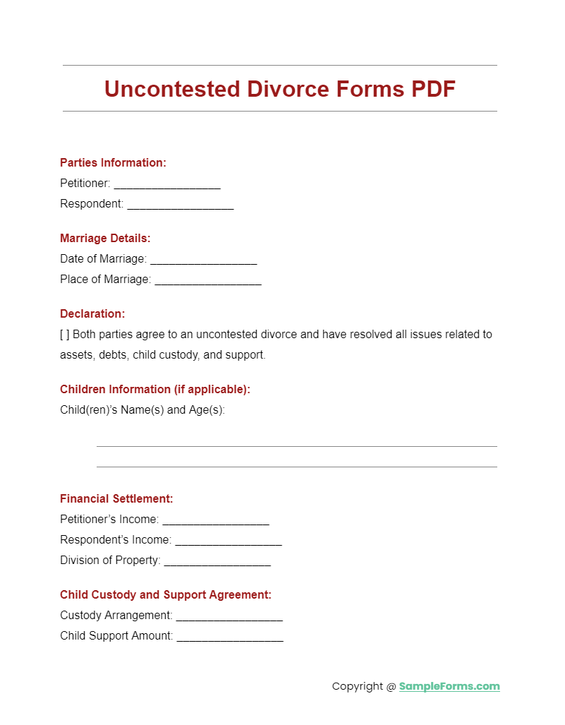 uncontested divorce forms pdf