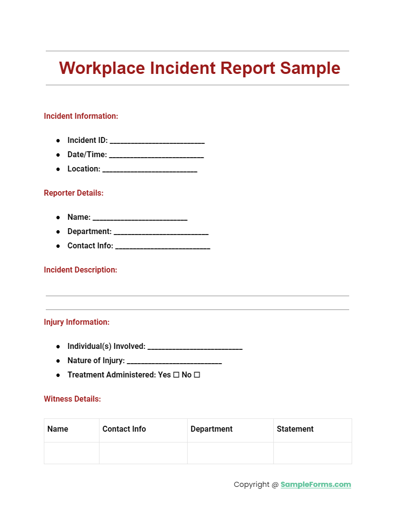 workplace incident report sample