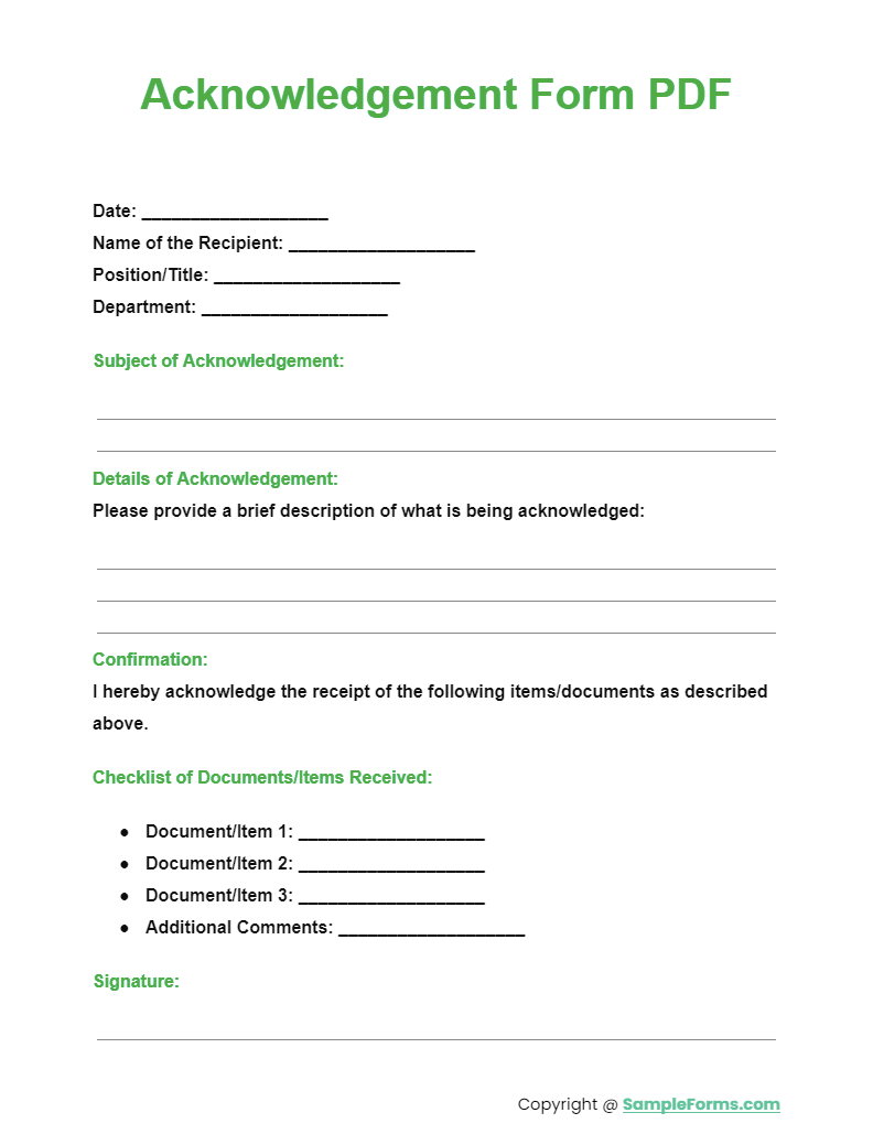 acknowledgement form pdf