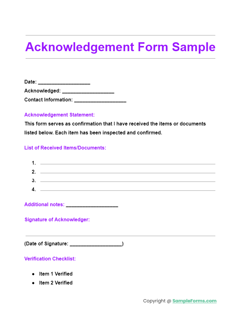 acknowledgement form sample