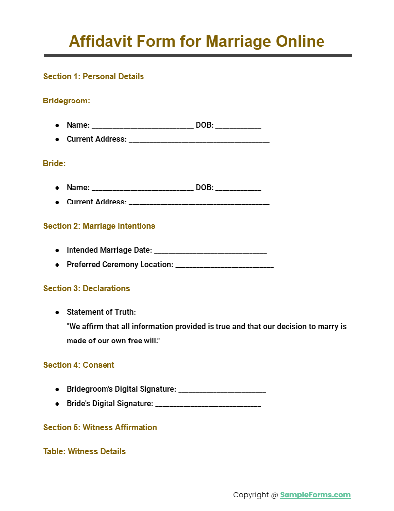 affidavit form for marriage online