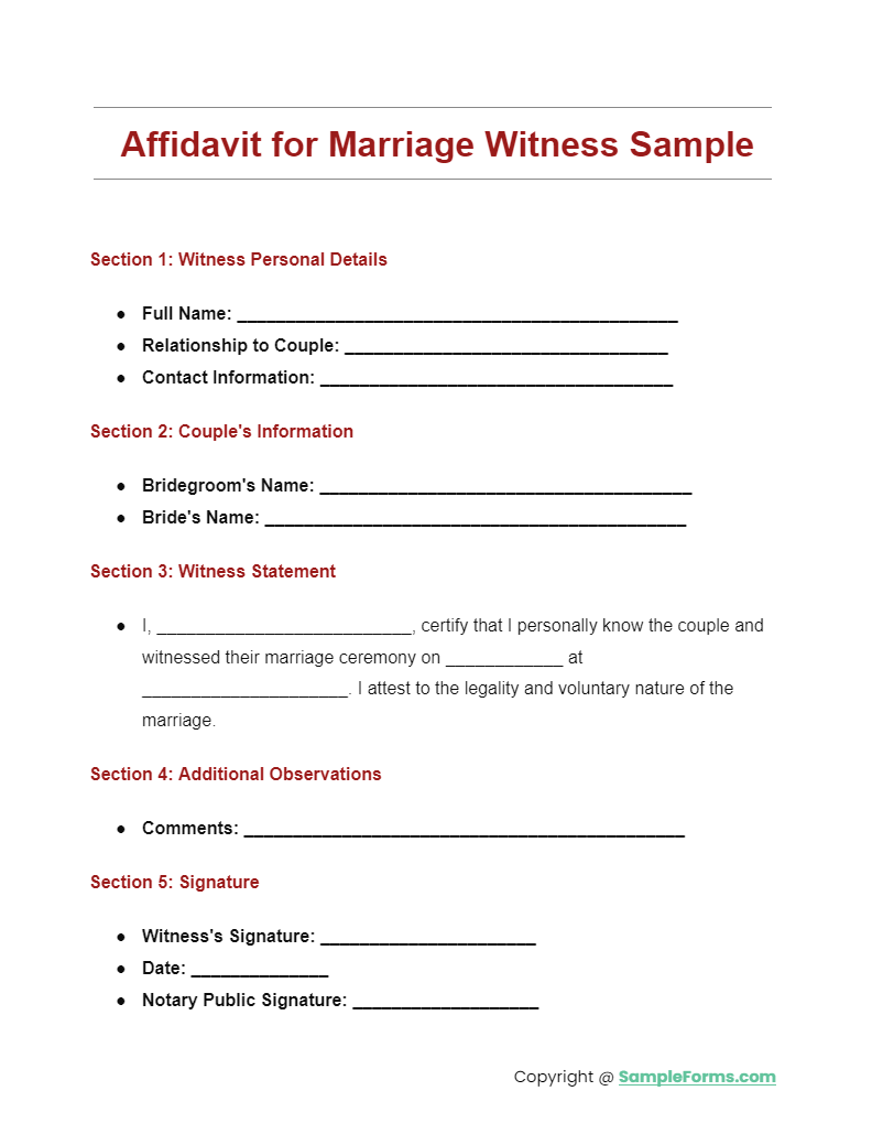 affidavit for marriage witness sample