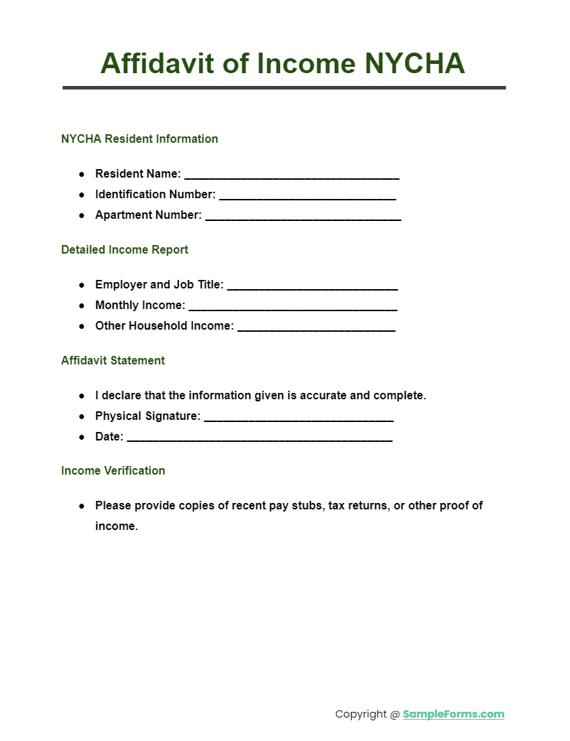 Income Affidavit Form Example Of Affidavit Of Income