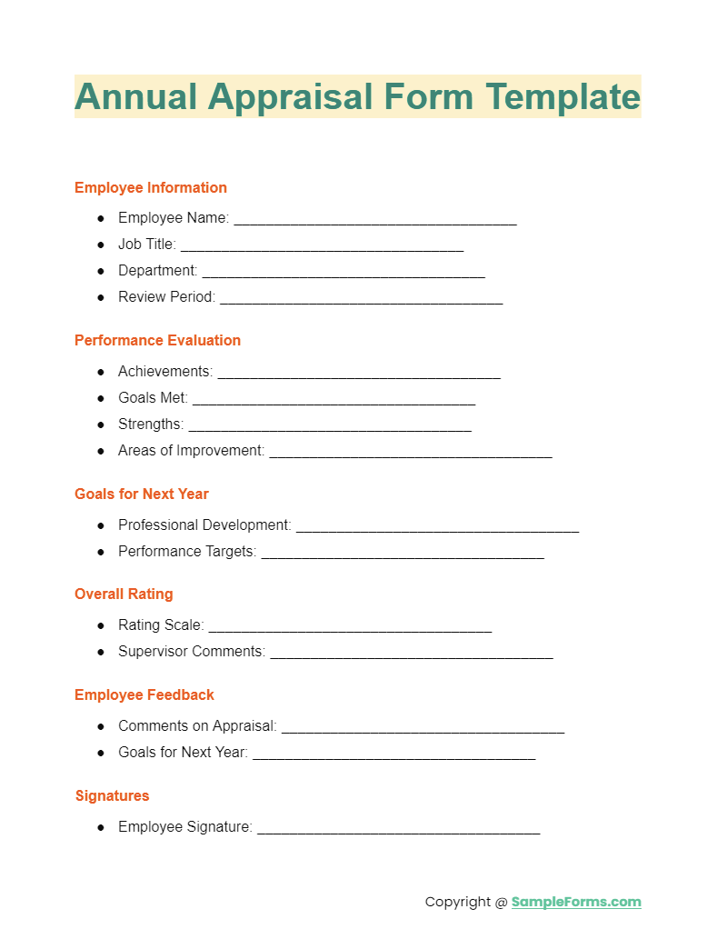 annual appraisal form template