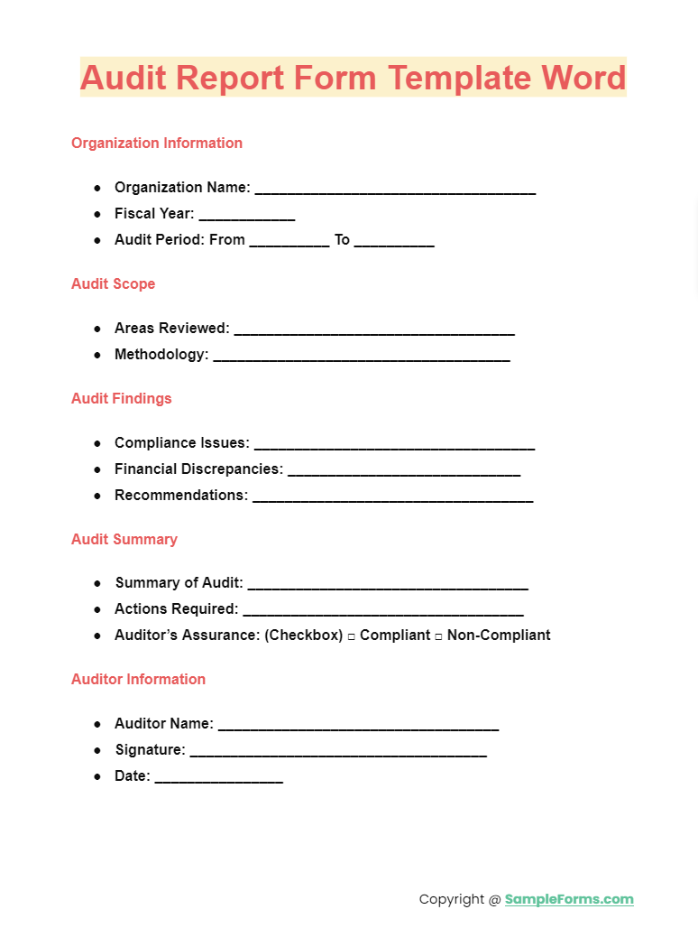 audit report form template word