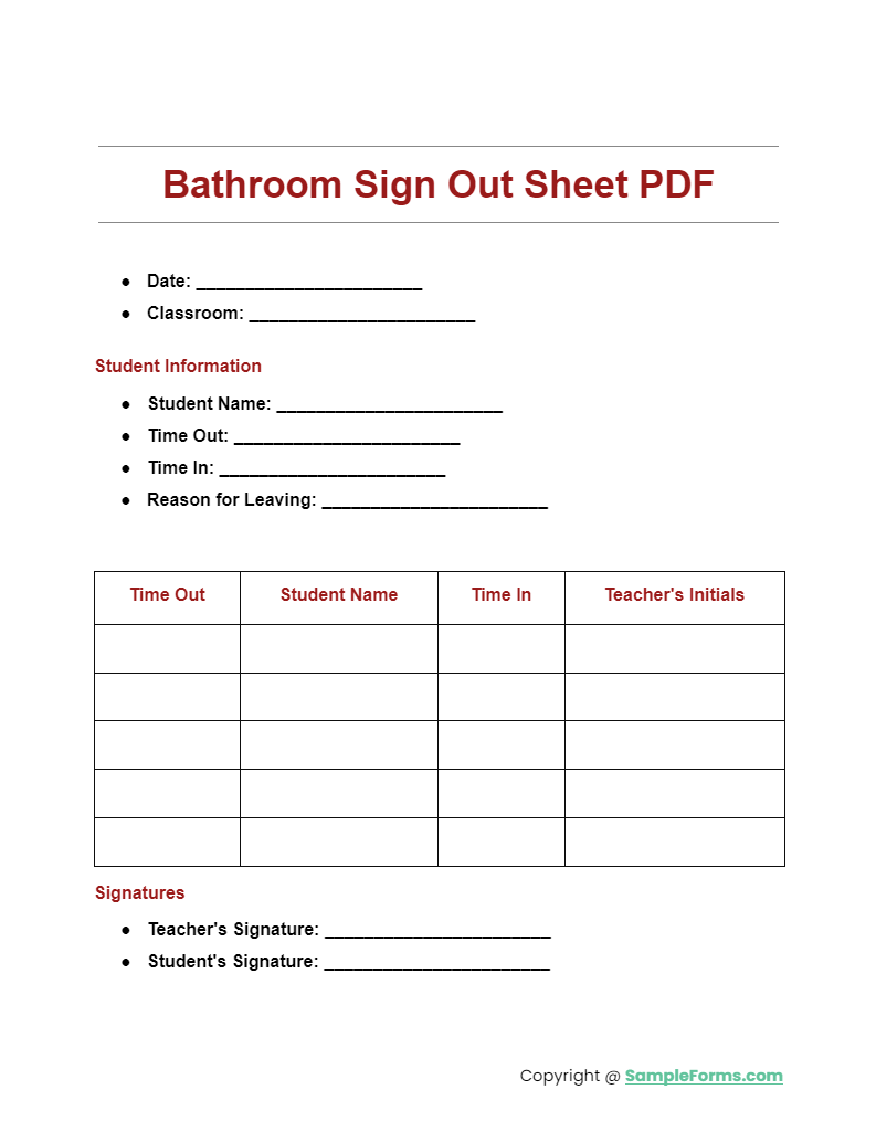 bathroom sign out sheet pdf