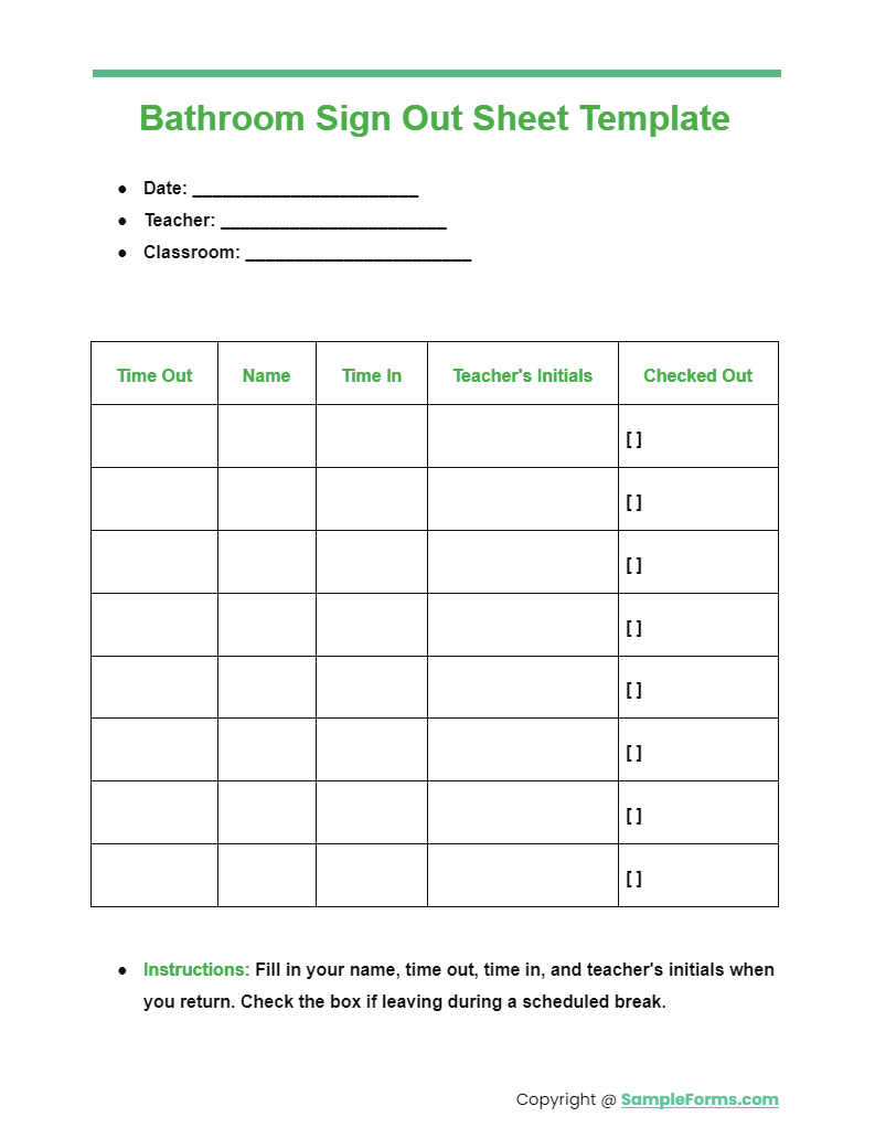 bathroom sign out sheet template