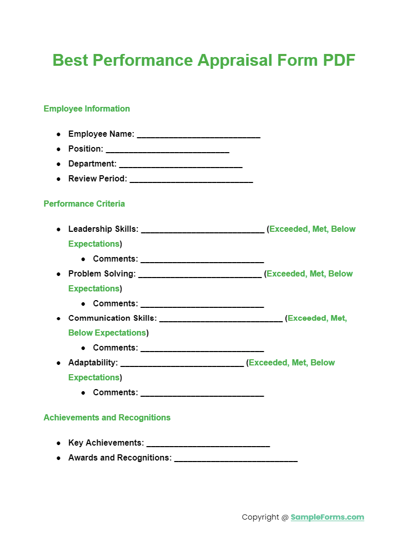 best performance appraisal form pdf