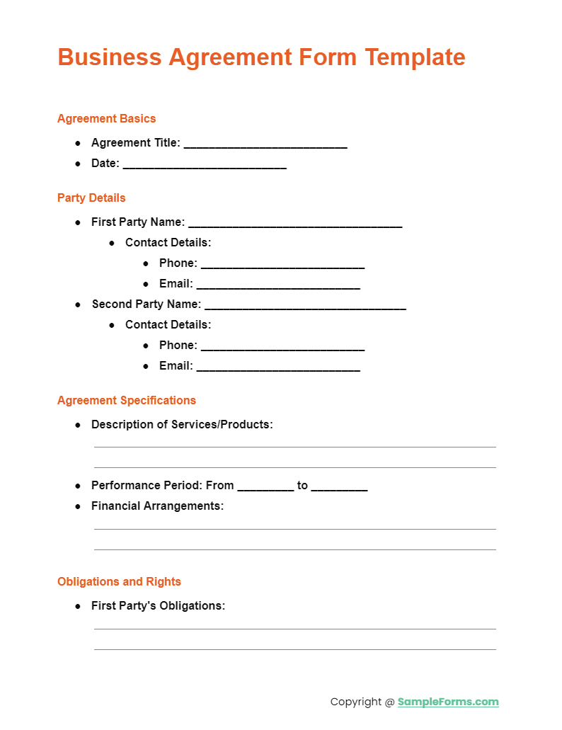 business agreement form template