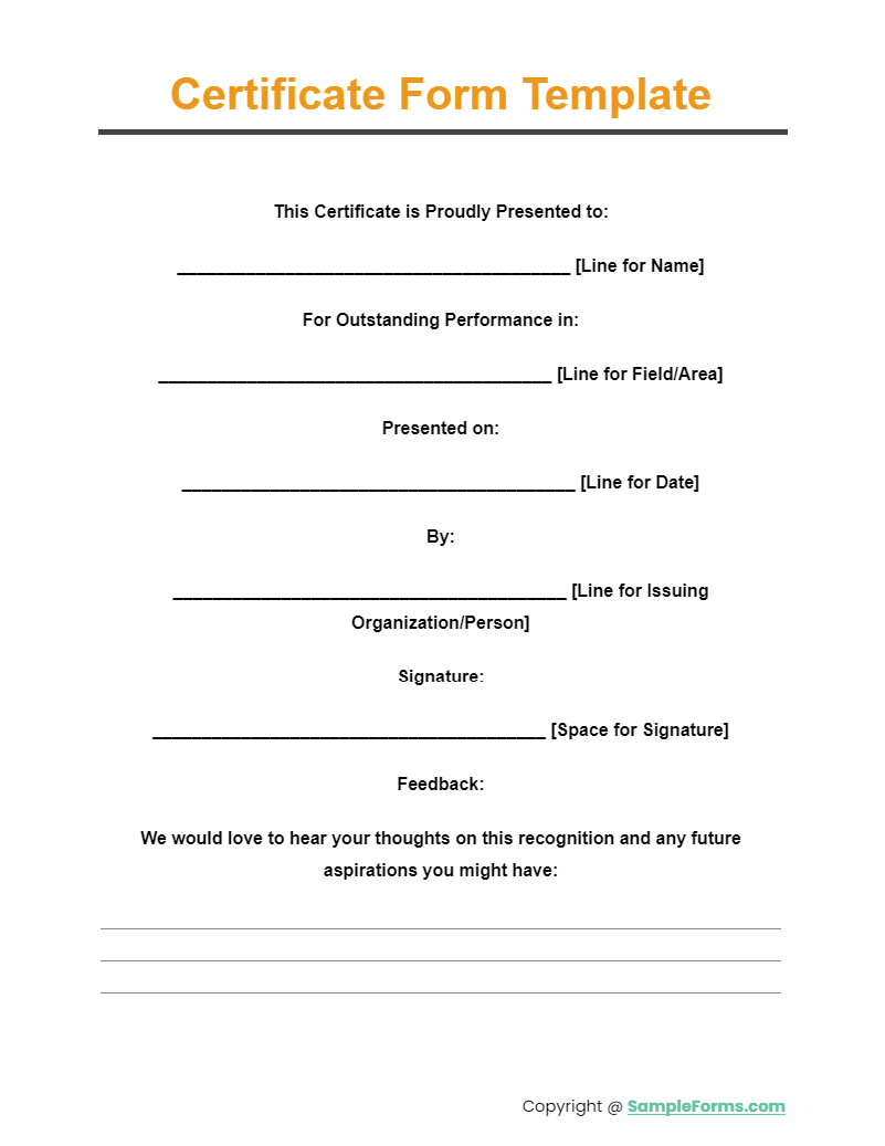 certificate form template