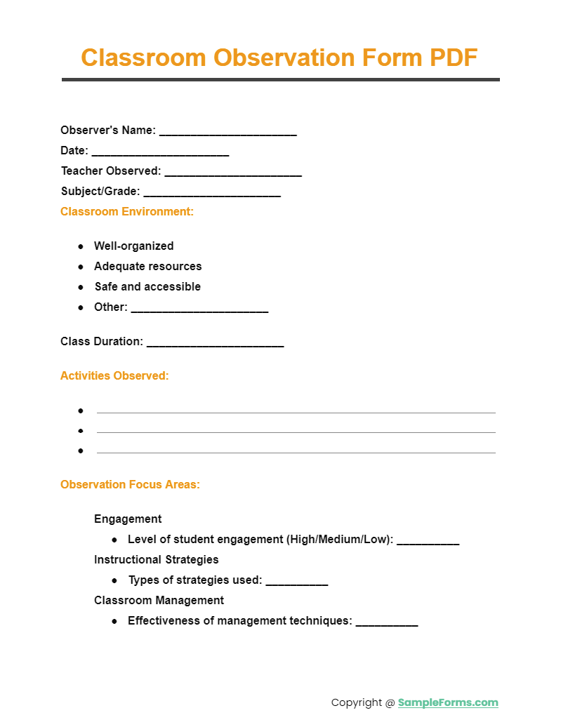classroom observation form pdf