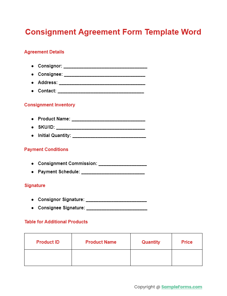consignment agreement form template word