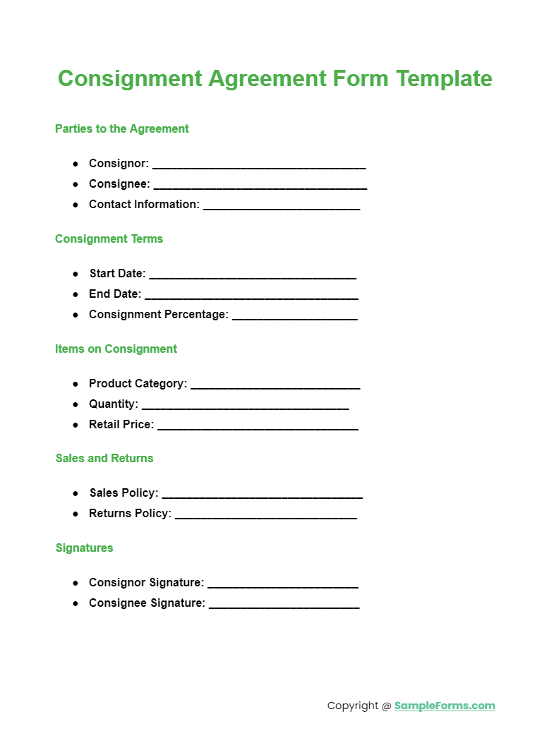 consignment agreement form template