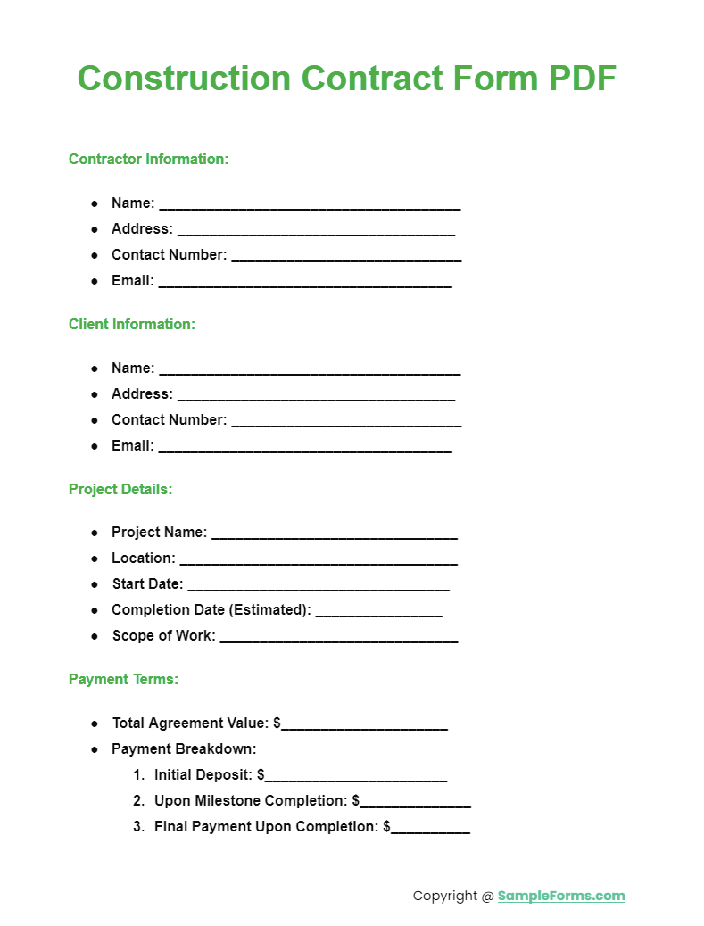 construction contract form pdf