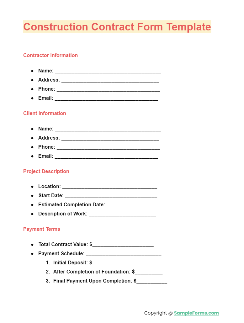 construction contract form template