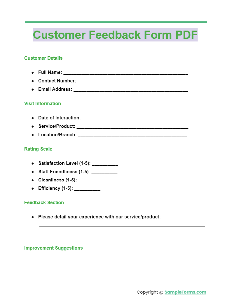 customer feedback form pdf