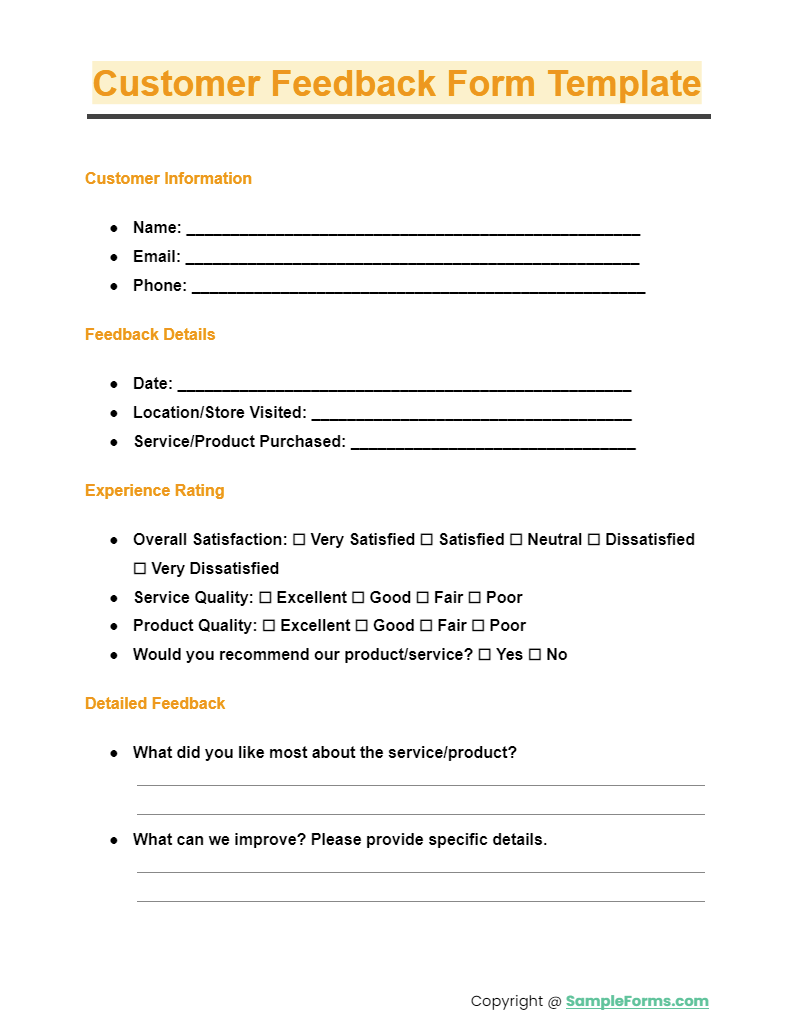 customer feedback form template