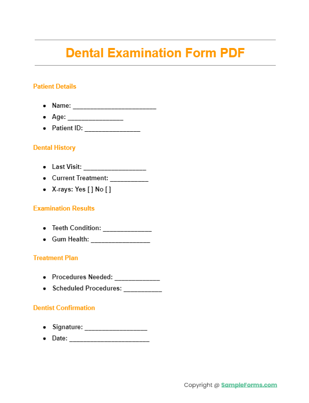 dental examination form pdf