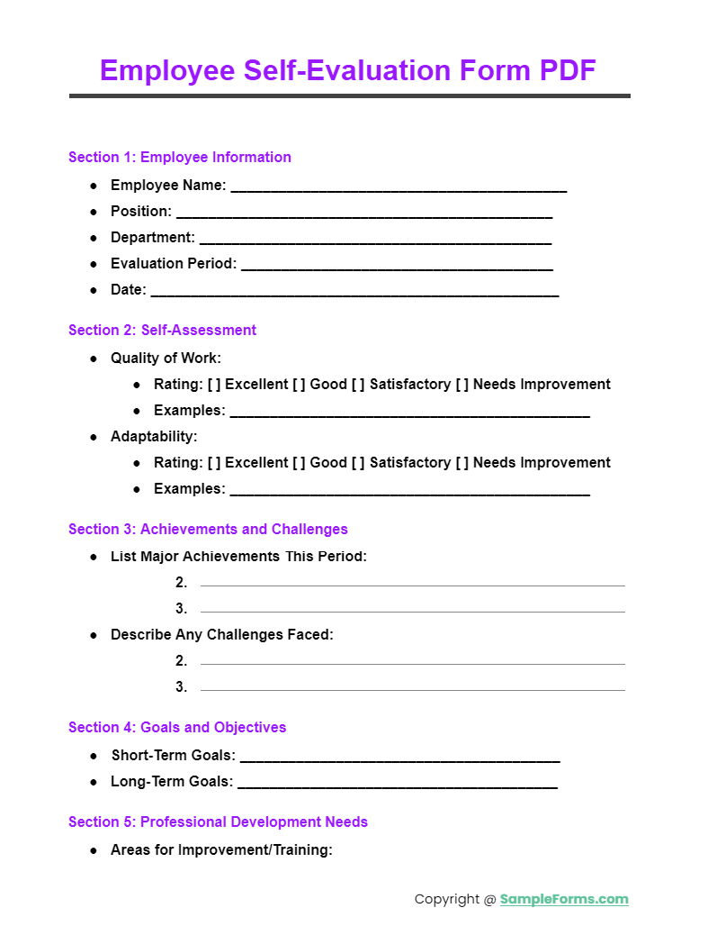 employee self evaluation forms pdf