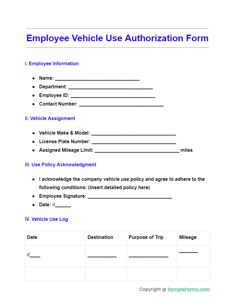 employee vehicle use authorization form