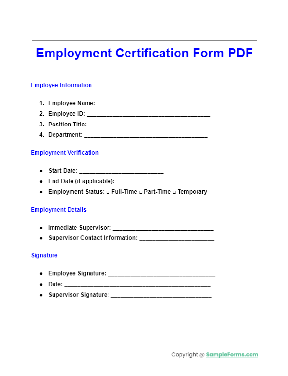 employment certification form pdf