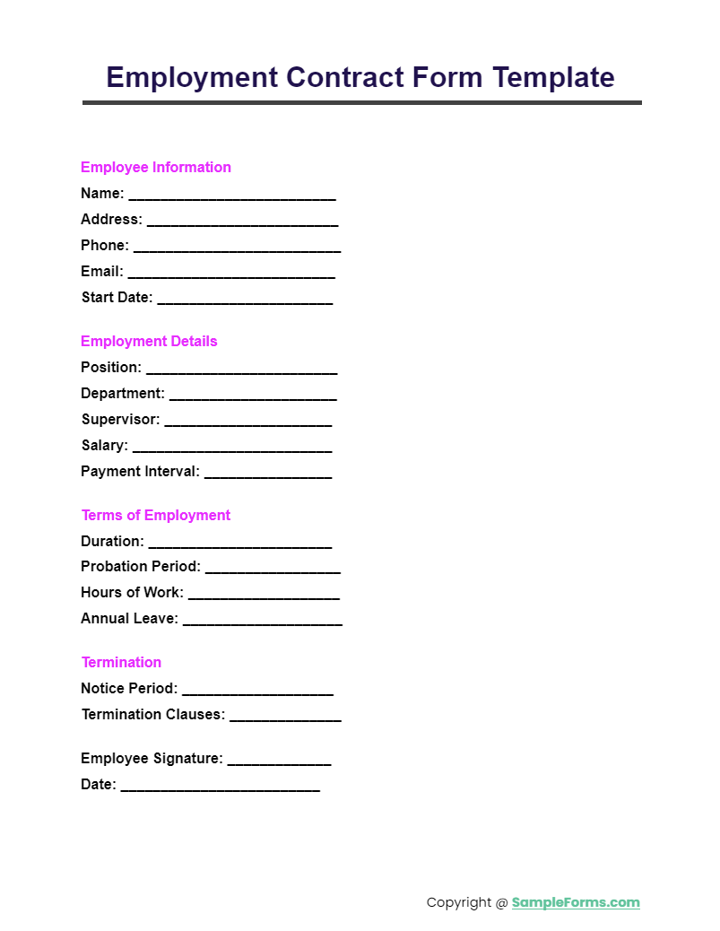 employment contract form template